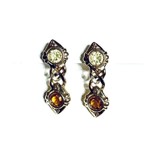 VTG Gold Clip On Dangle Earrings - Picture 1 of 4